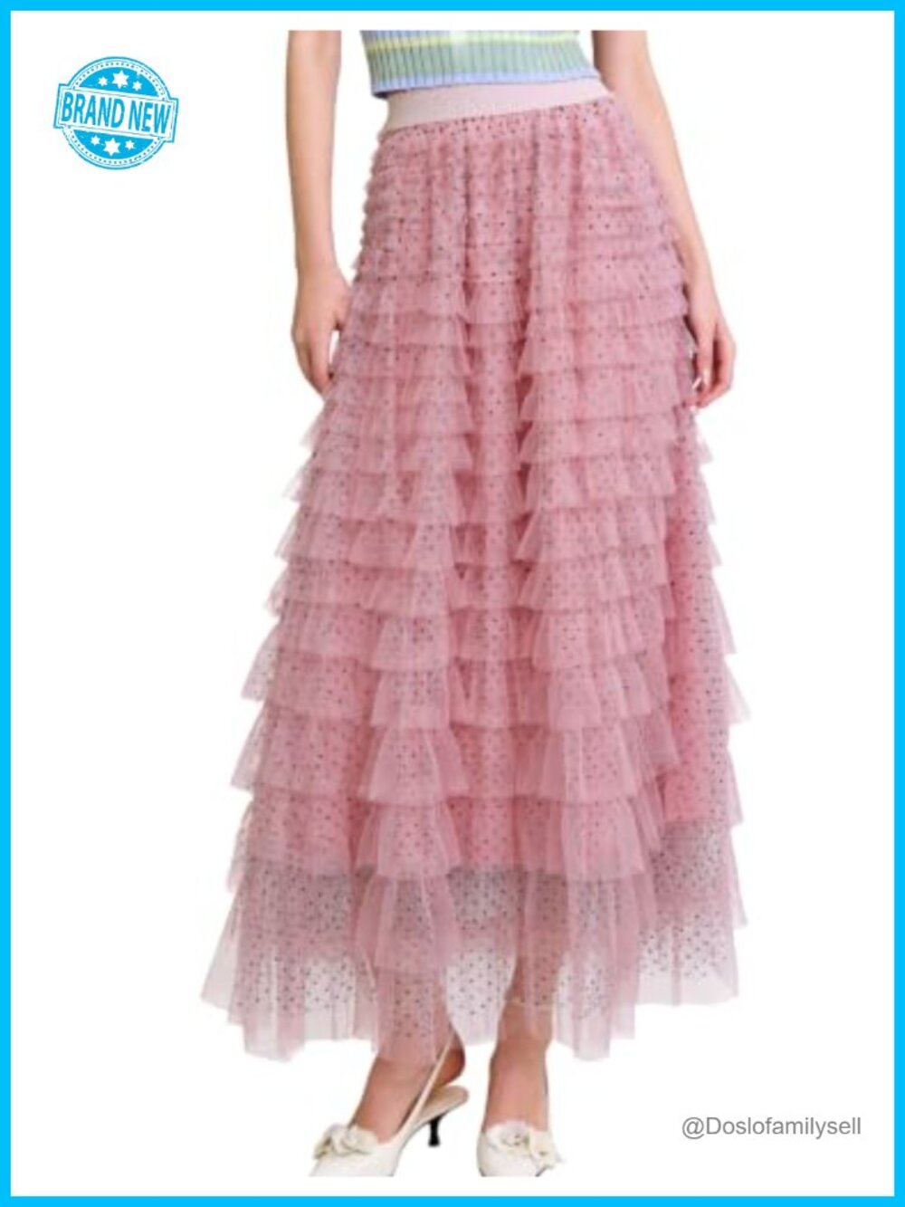 Women's Tulle Maxi Skirt Tiered Ruffle Polka Dot Layered Petticoat